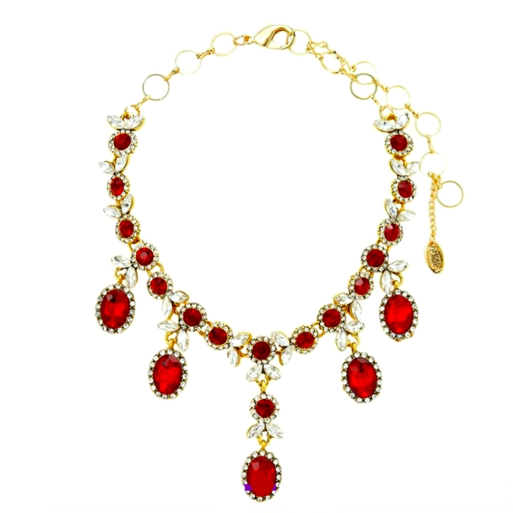 NWT - Red Austrian Crystal & Goldtone Sicilian Choker - Amrita Singh